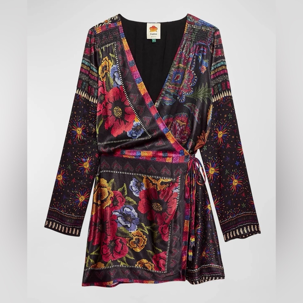 Farm Rio Black Mixed Scarves Mini Dress - Picture 2 of 14